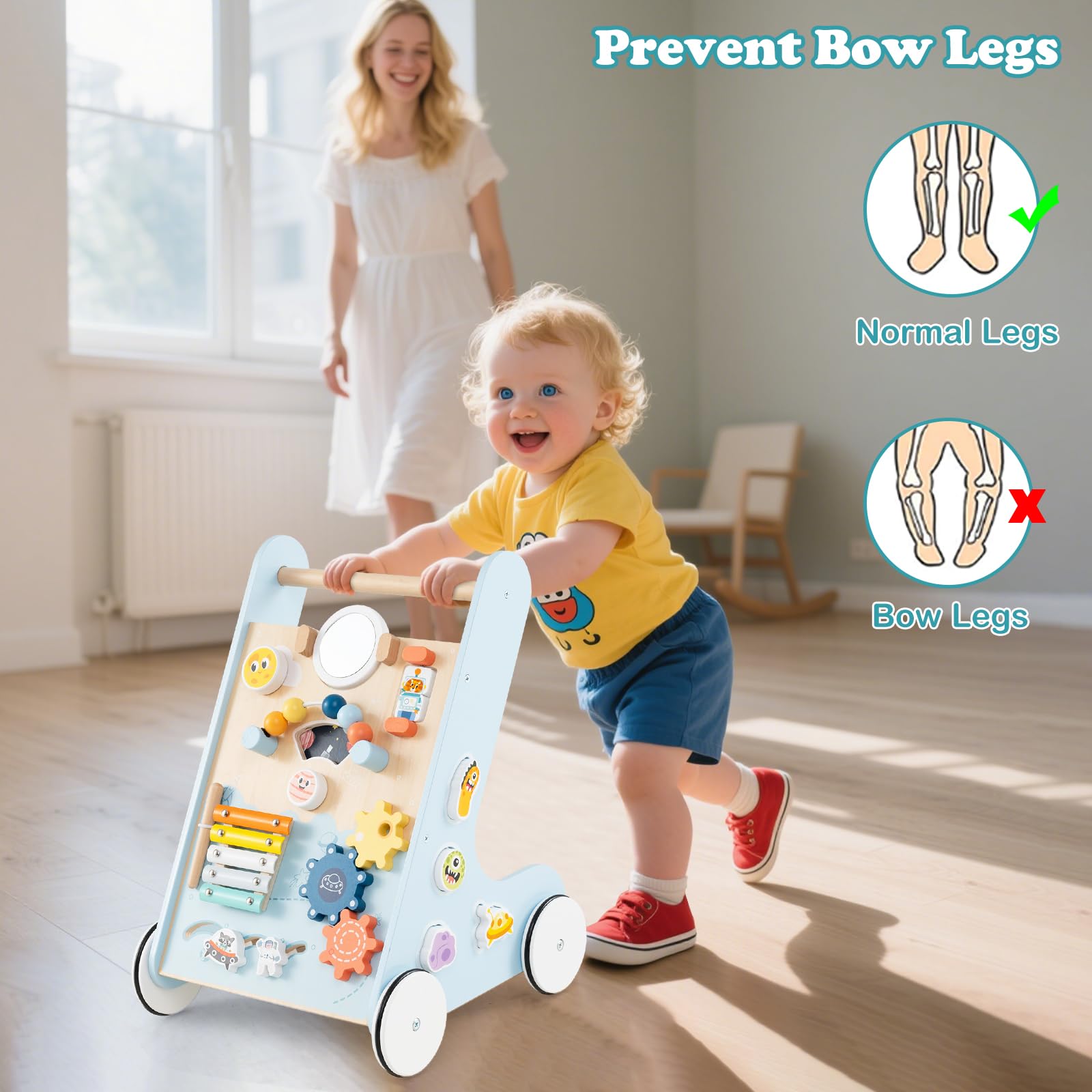 INFANS Wooden Baby Walker Montessori with Multiple Activity Toys