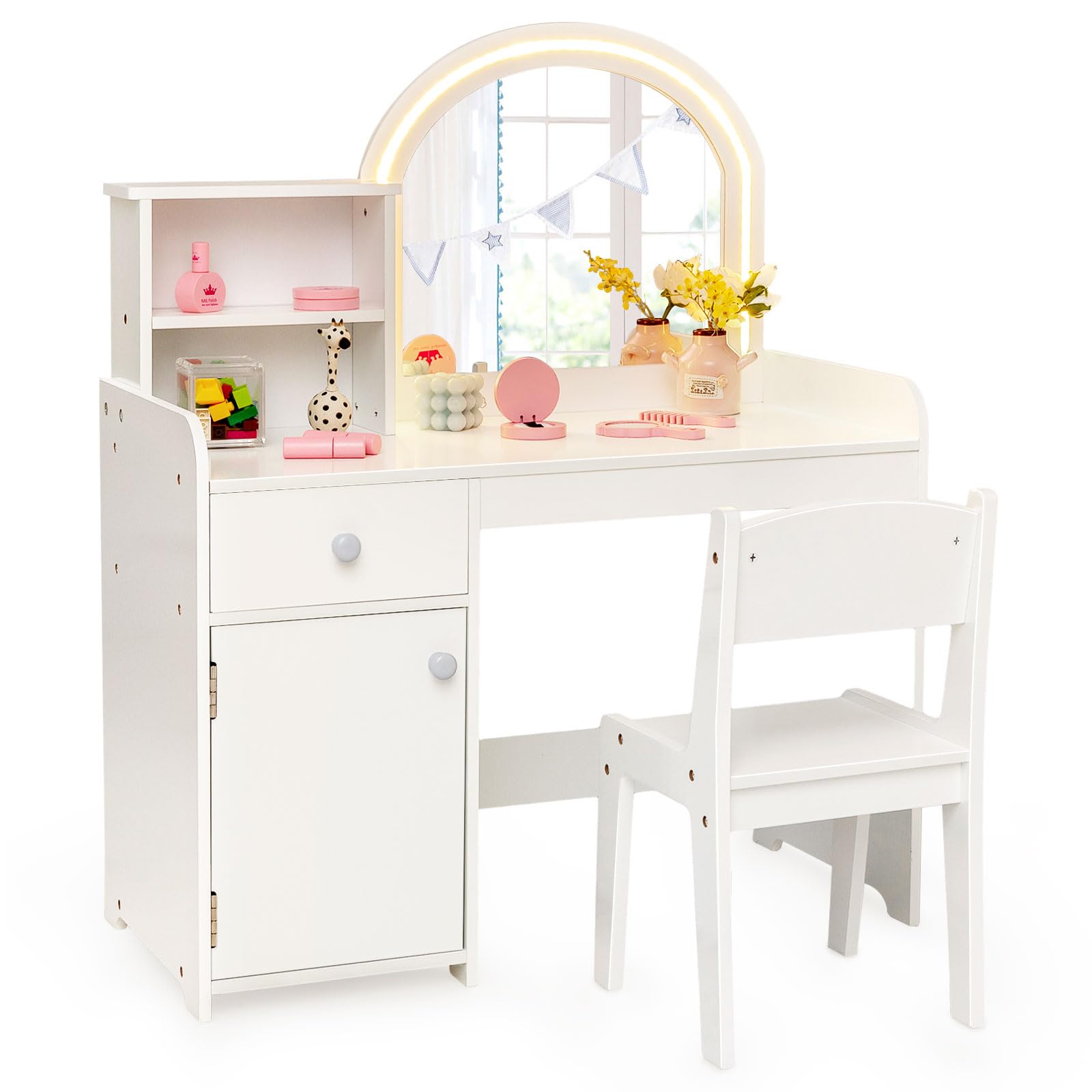 INFANS Kids Vanity Pretend Play Vanity Set for Toddler Girls