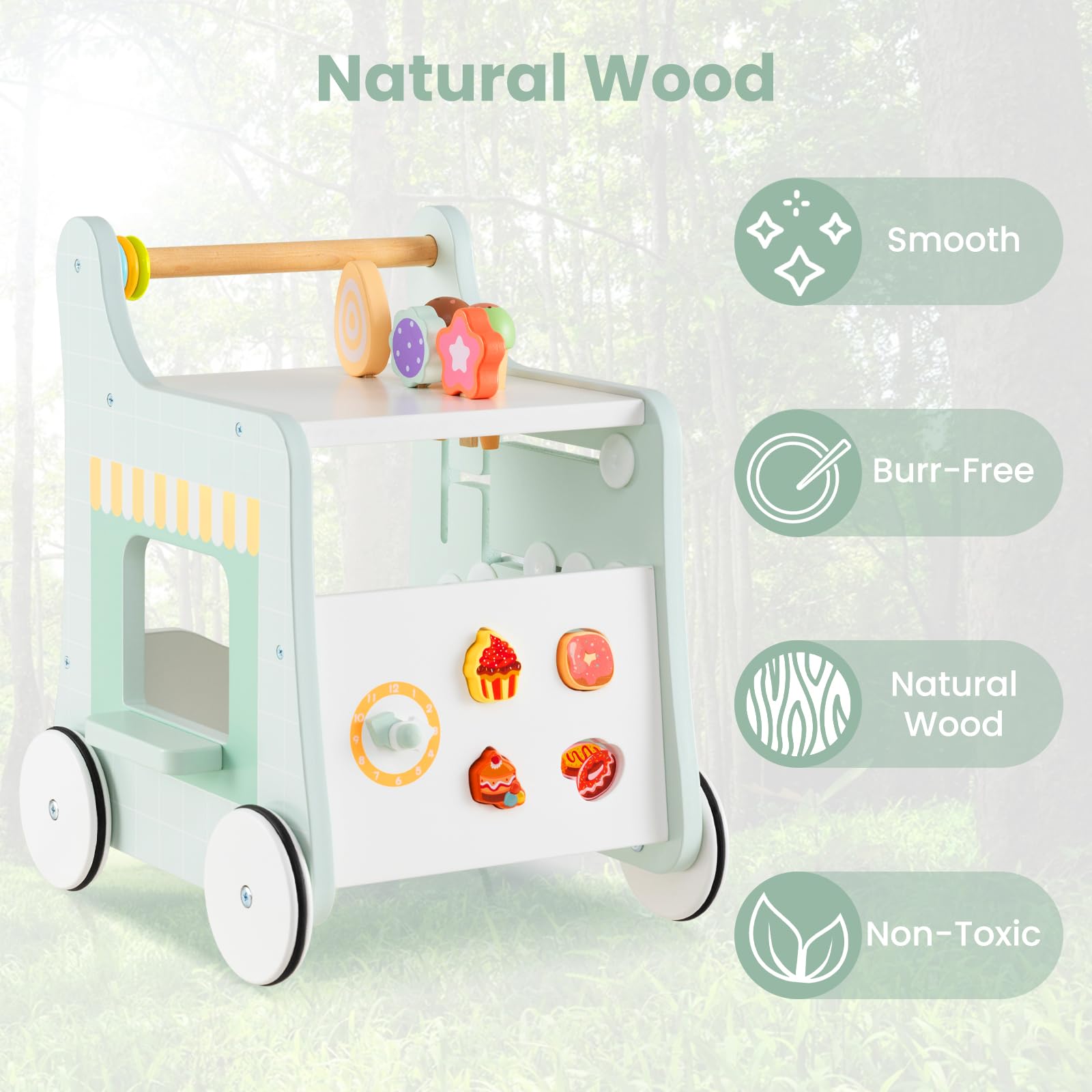 INFANS 6 in 1 Wooden Baby Walker Play Kitchen Playset