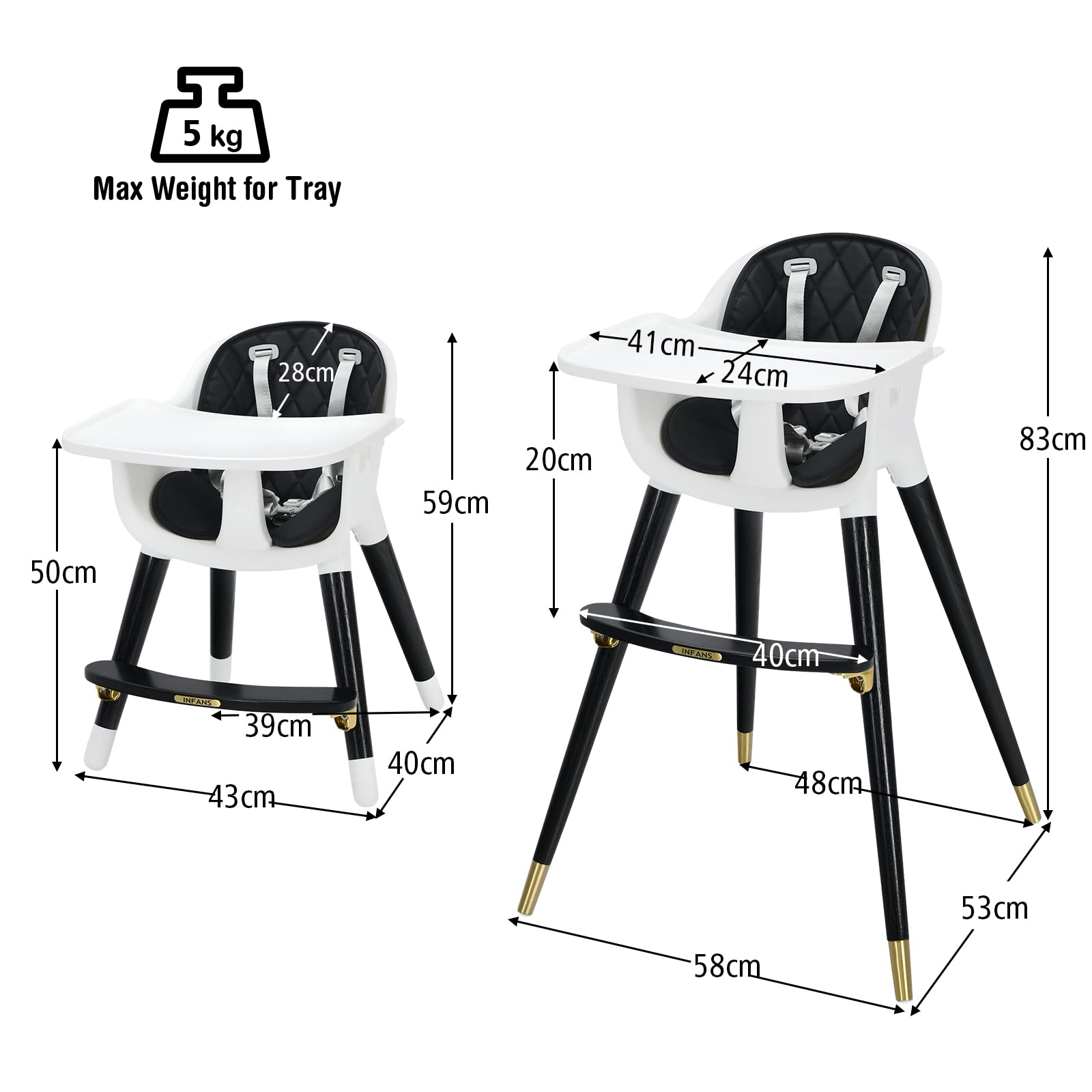 3 in 1 Convertible Baby Highchair Up and Down Highchairs for Toddlers