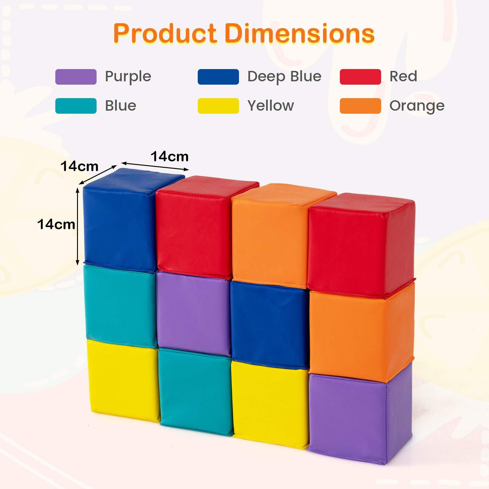 12 PCS Foam Building Blocks, 14 x 14 x 14 cm Colorful Climbing Foam Soft Cubes for Kids