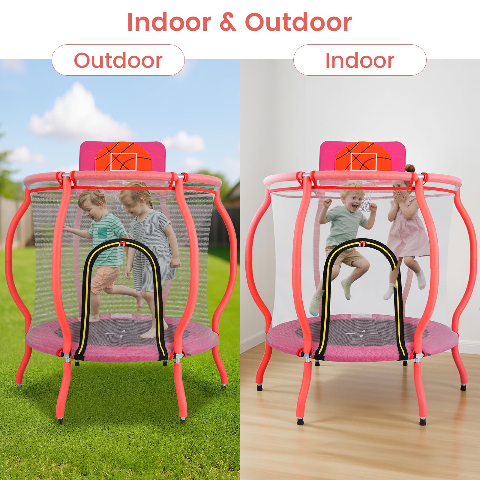 OLAKIDS 48" Trampoline for Kids, Indoor Outdoor Toddler Trampoline with Safety Enclosure Net