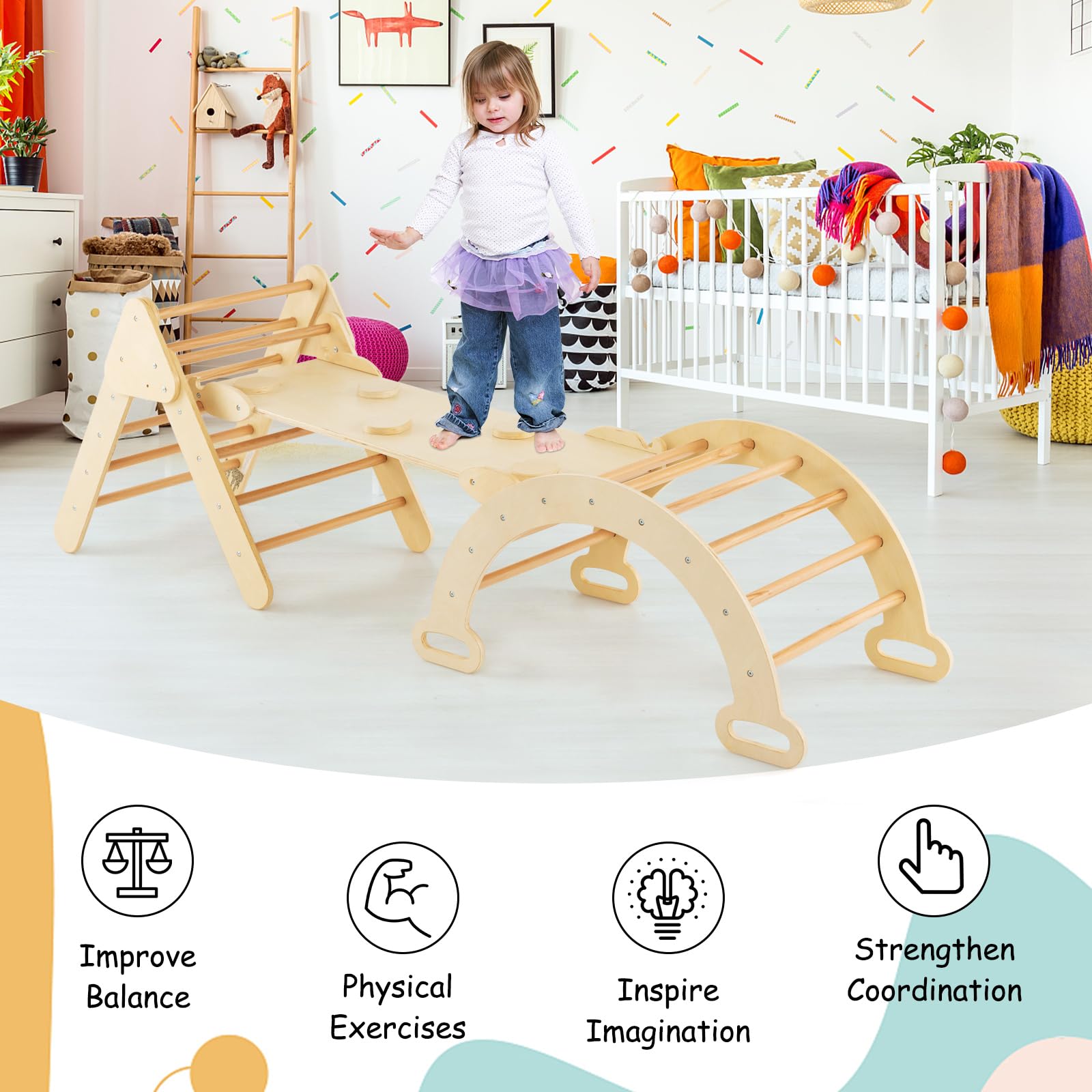 Olakids Pikler Triangle Set 7 in 1 Climbing Toys for Toddlers