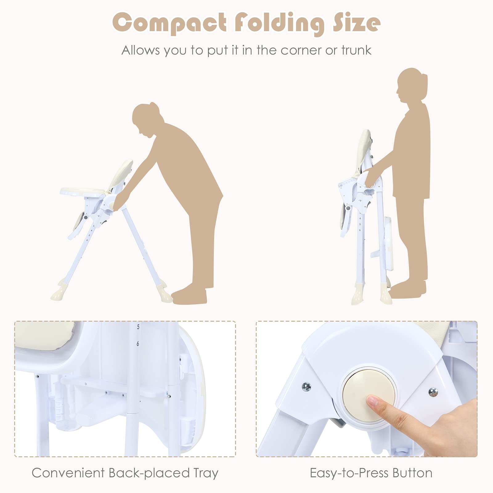 Baby High Chair Folding Highchair for Toddlers w/Adjustable Height