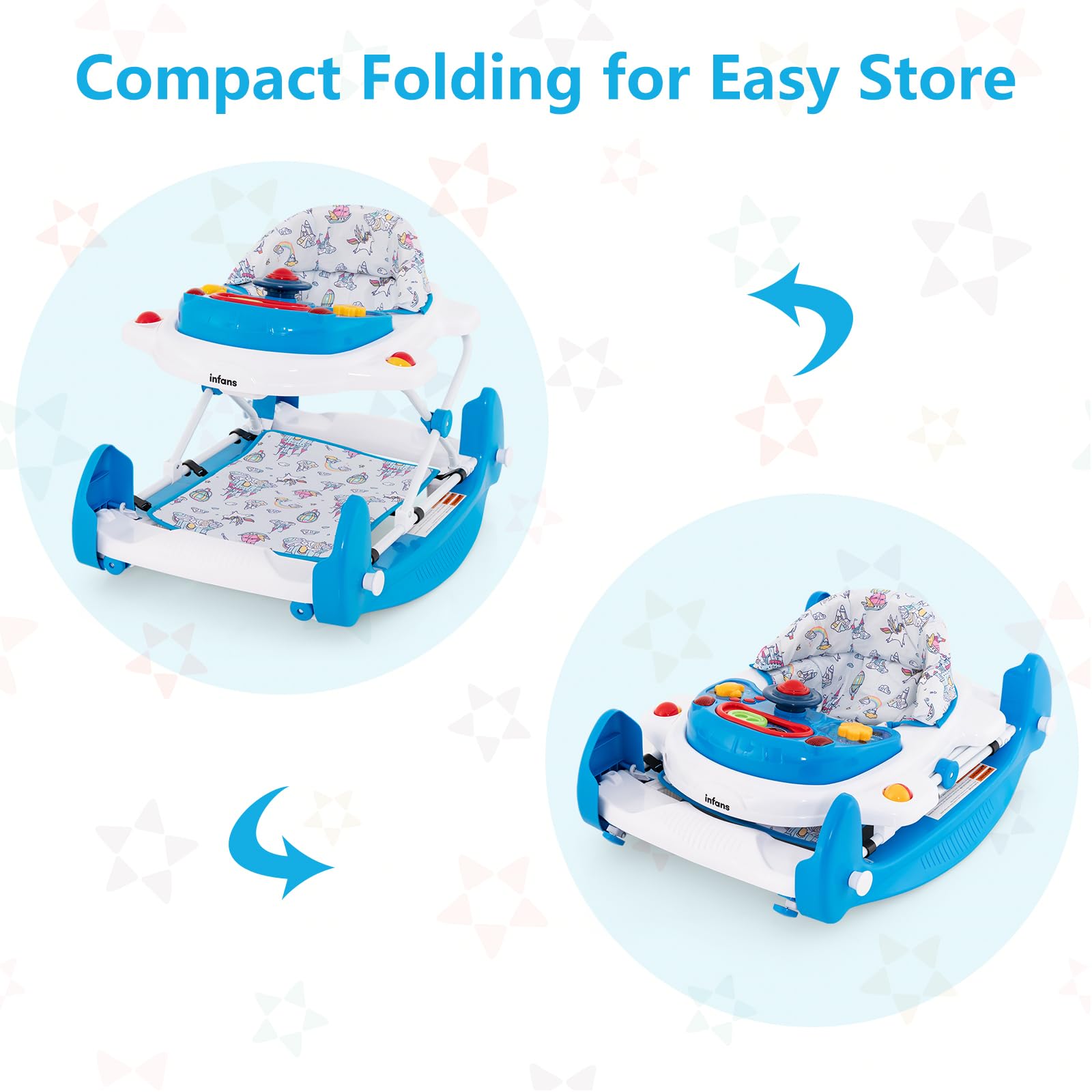 INFANS Baby Walker 5 in 1 Behind Walker Learning Seated Rocker Bouncer with Removable Music Tray