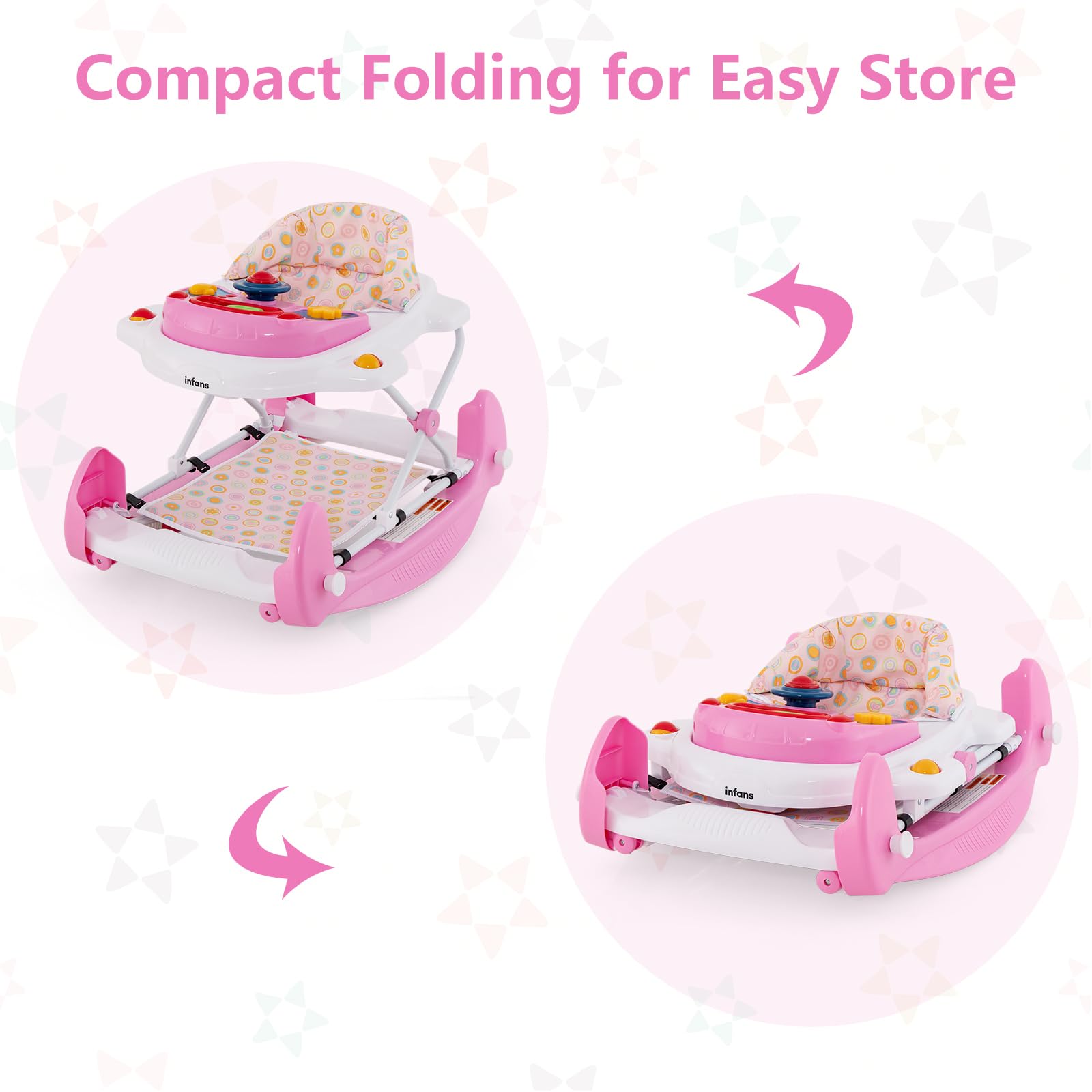 INFANS Baby Walker 5 in 1 Behind Walker Learning Seated Rocker Bouncer with Removable Music Tray