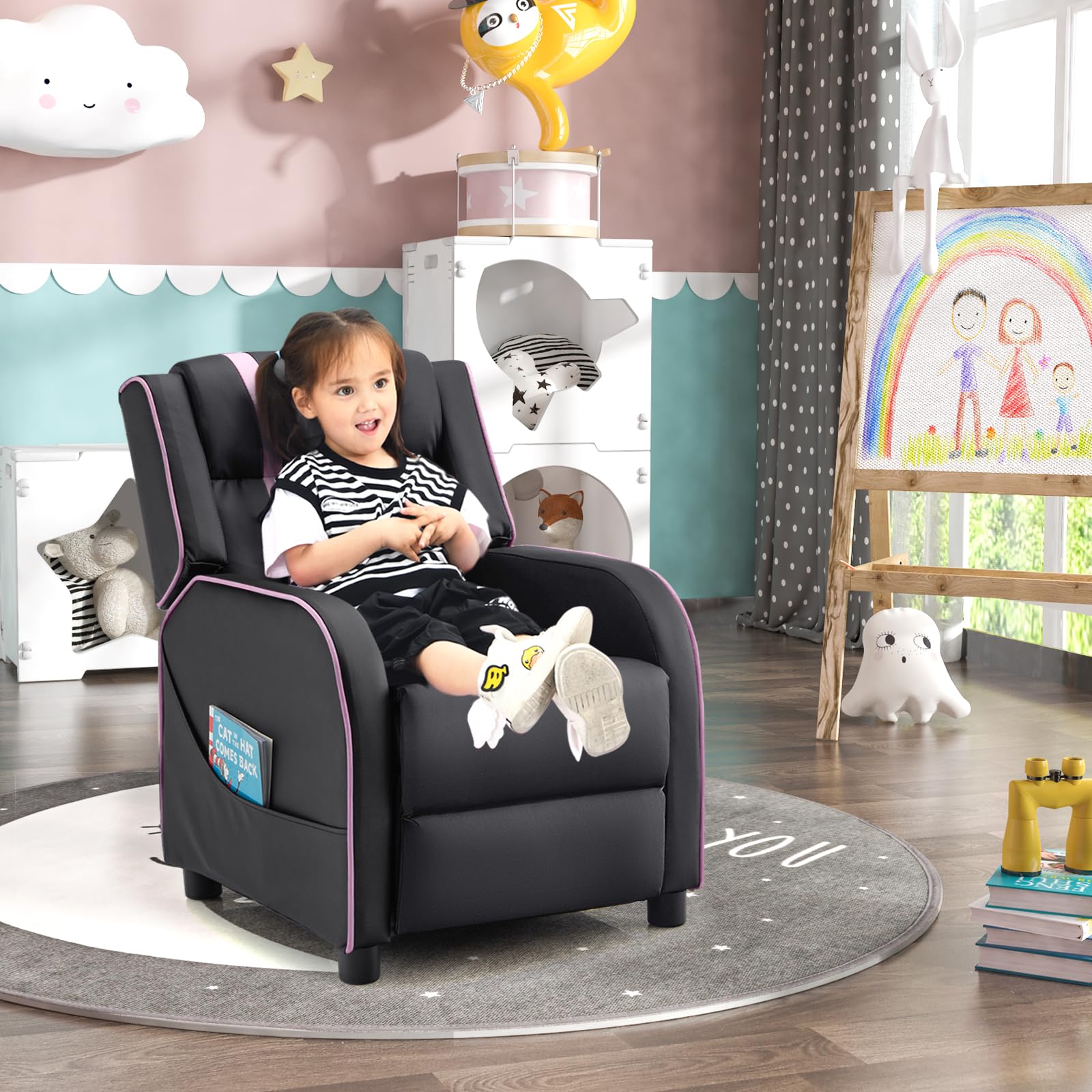 Kids Recliner Sofa Couch with Adjustable Backrest Footrest and High Density Sponge