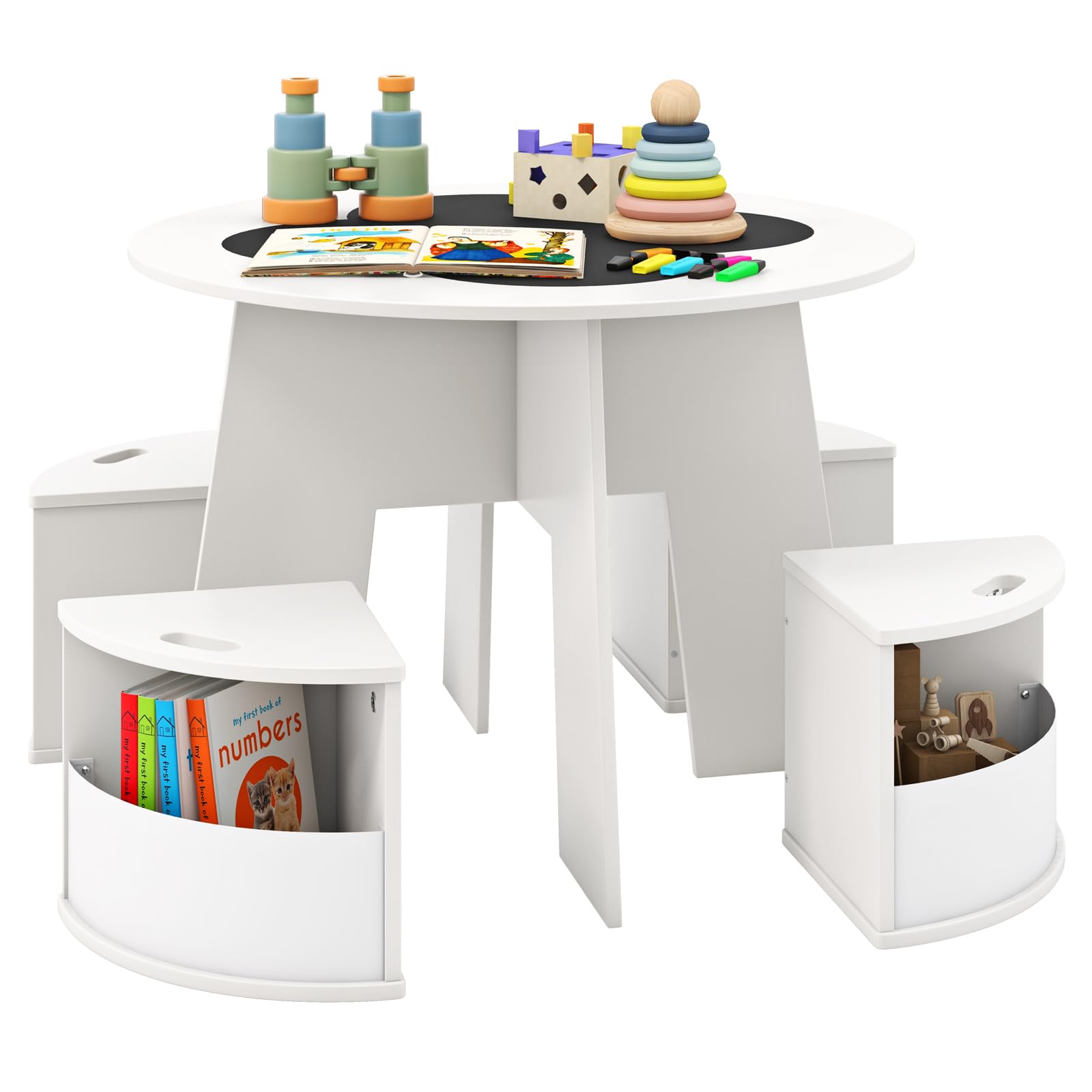 INFANS Toddler Table and Chair Set with 4 Storage Stools