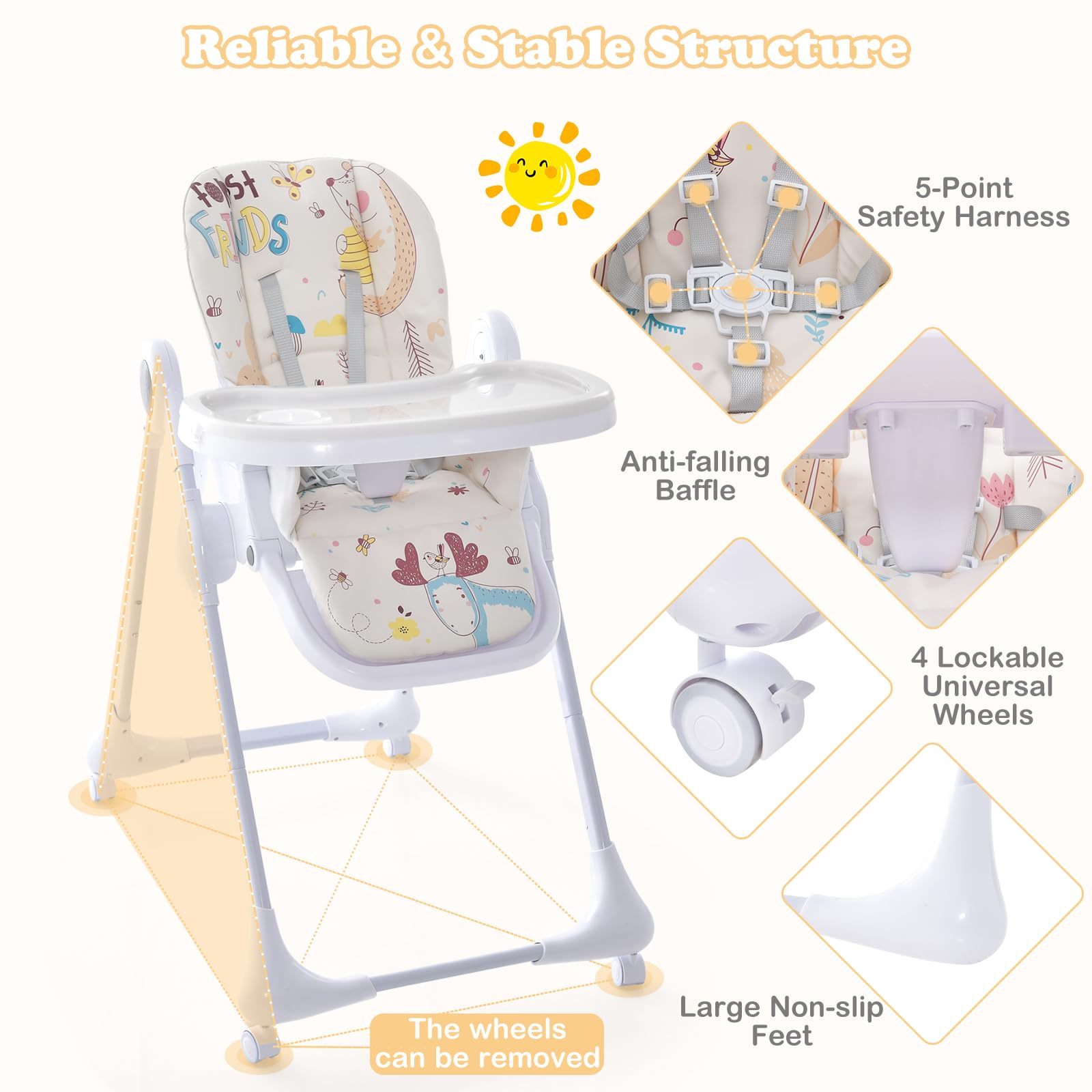 3-in-1 Baby High Chair, Foldable Infant High Chair