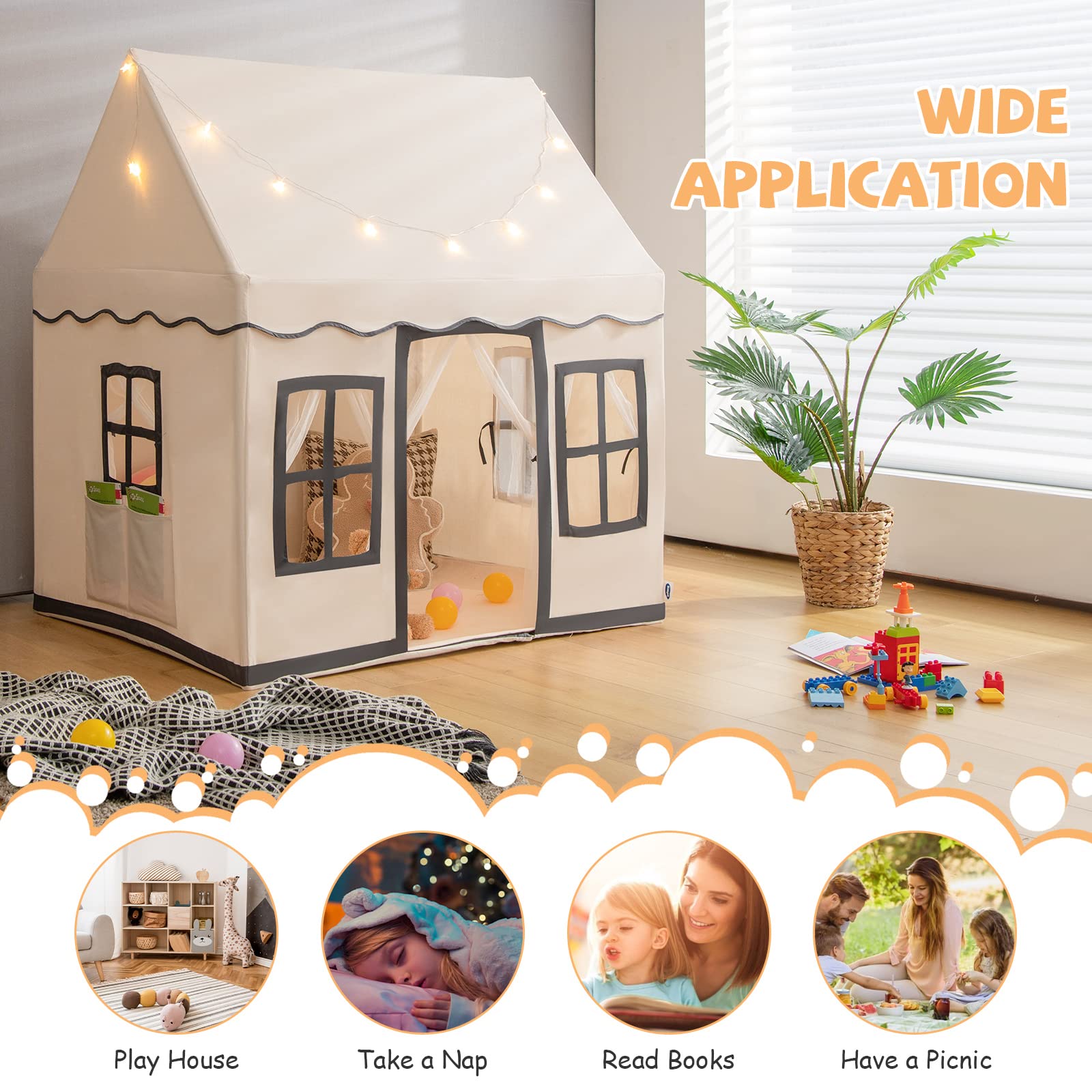 INFANS Kids Play Tent with Washable Mat Star Light Windows