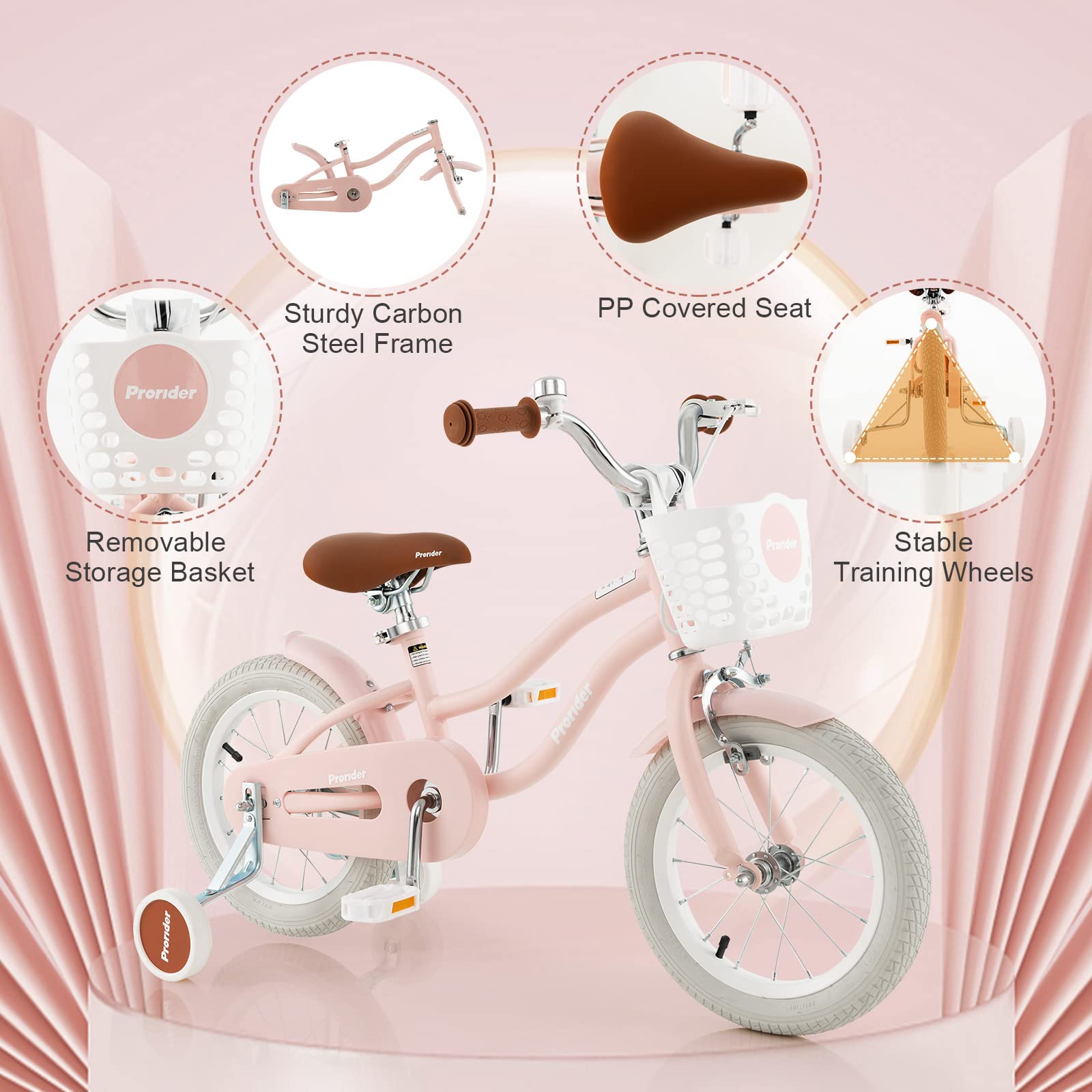 14 Inch Boys Girls Bike for 3-8 Years w/Training Wheels, Adjustable Handlebar & Seat
