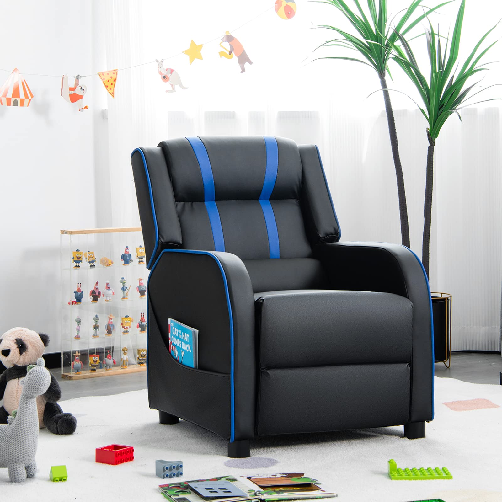 Kids Recliner Sofa Couch with Adjustable Backrest Footrest and High Density Sponge