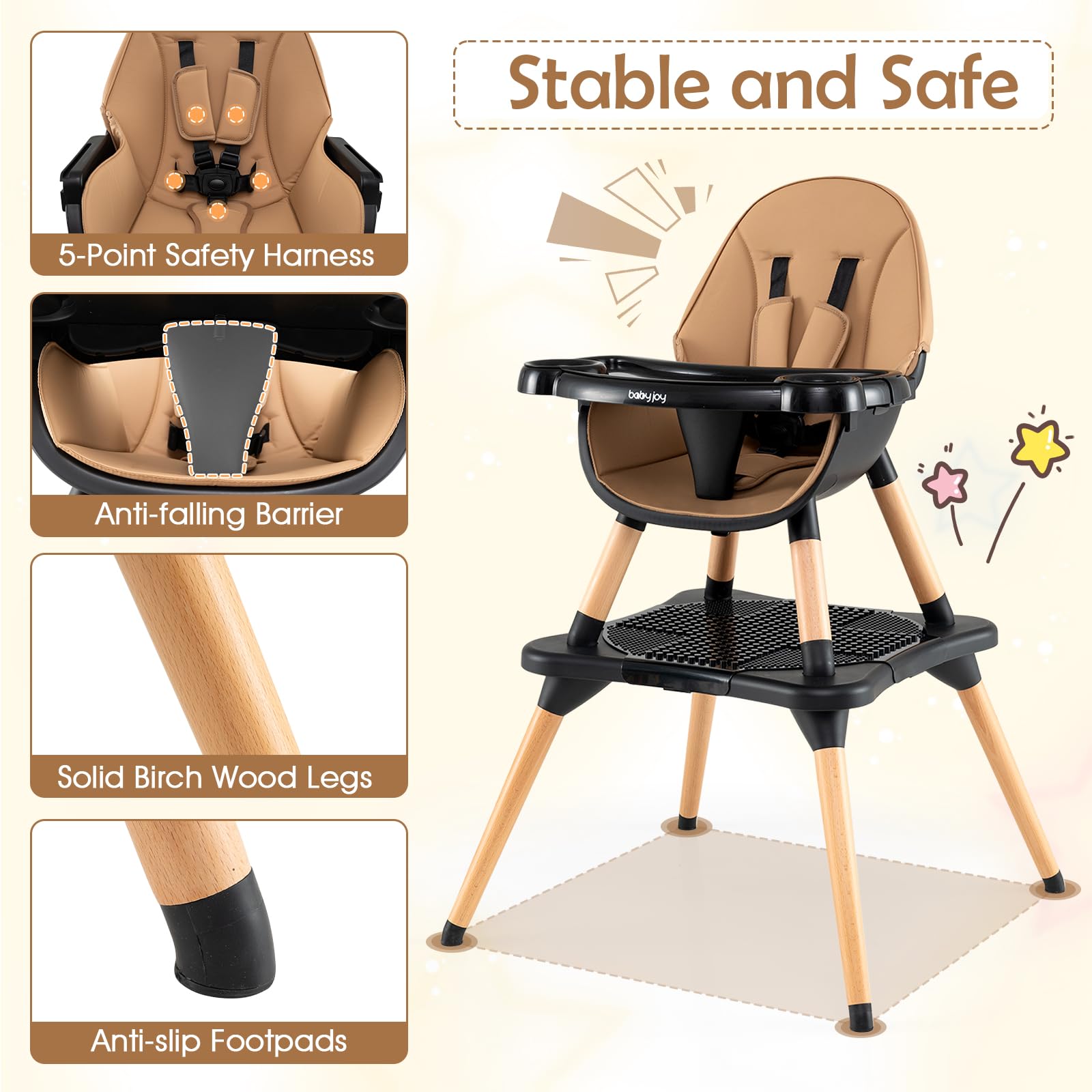 High Chair for Babies and Toddlers 6-in-1 Convertible Table Chair Set