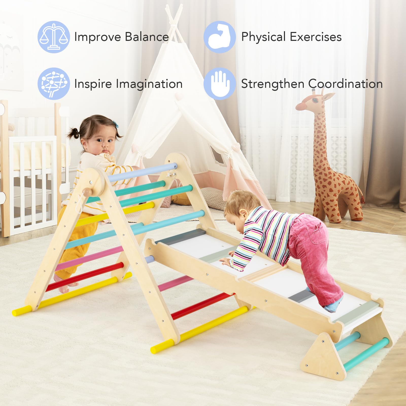 Pikler Triangle Set 7 in 1 Climbing Toys for Toddlers
