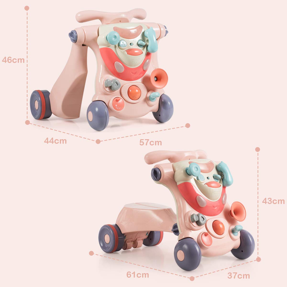 3 in 1 Baby Walker Kids Activity Center with Lights & Music Ideal Babies Over 6 Months