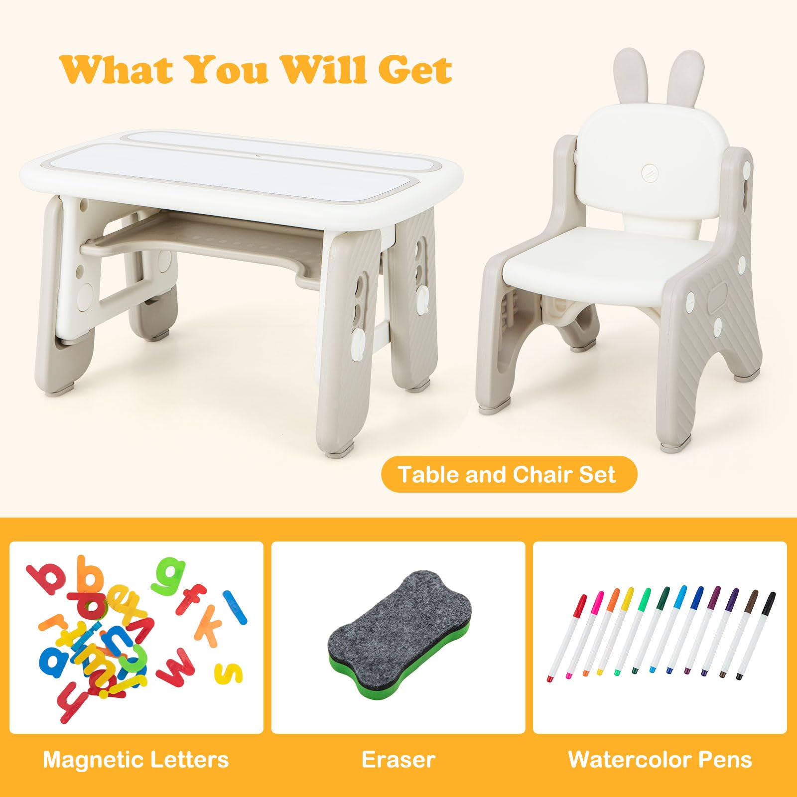 INFANS Kids Table and Chair Set Activity Table with Magnetic Drawing Board