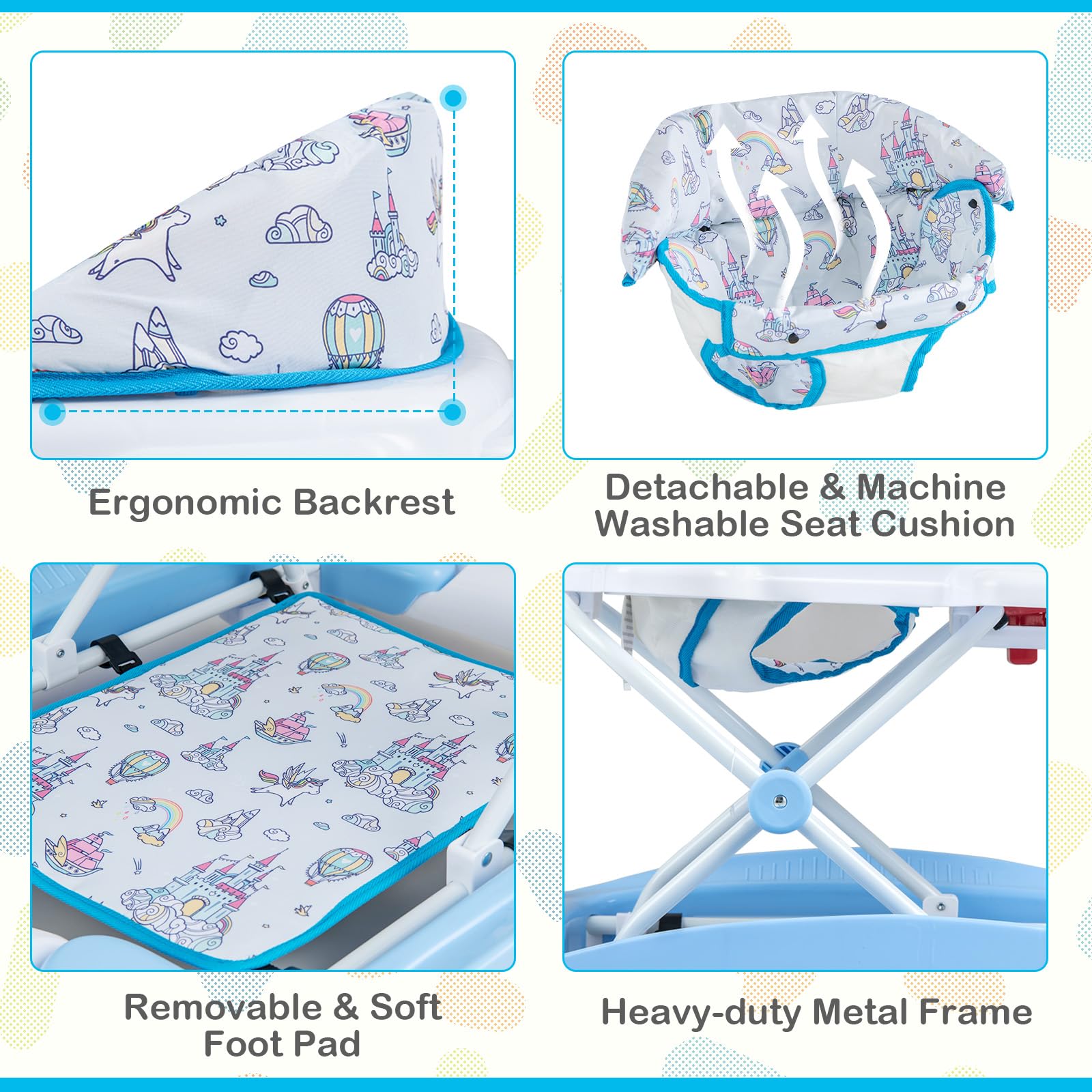 6 in 1 Baby Walker & Activity Center with Adjustable Height and Removable Music Tray