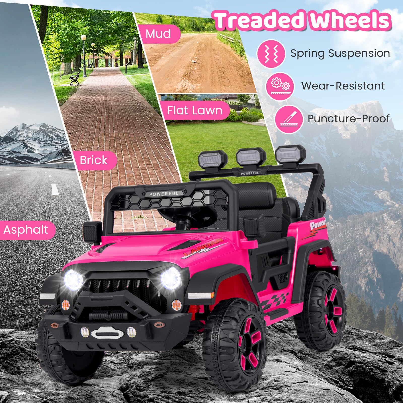 12V Kids Ride on Car Jeep, Electric Toy Truck Car with Remote Control, Dual Motor, Wireless Connection, USB Port