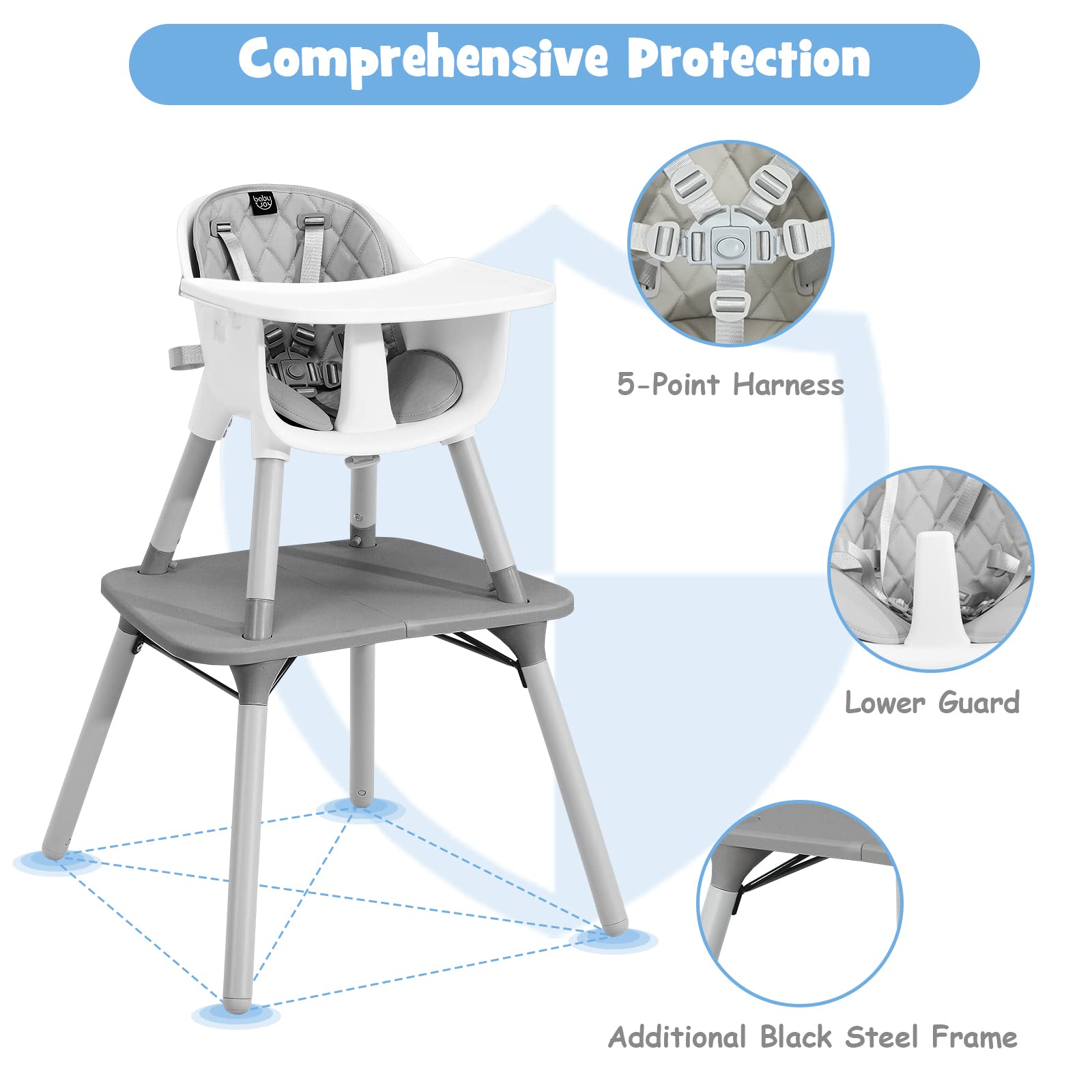 5-in-1 Multifunctional Convertible Baby Highchair with Harness & Removable Tray