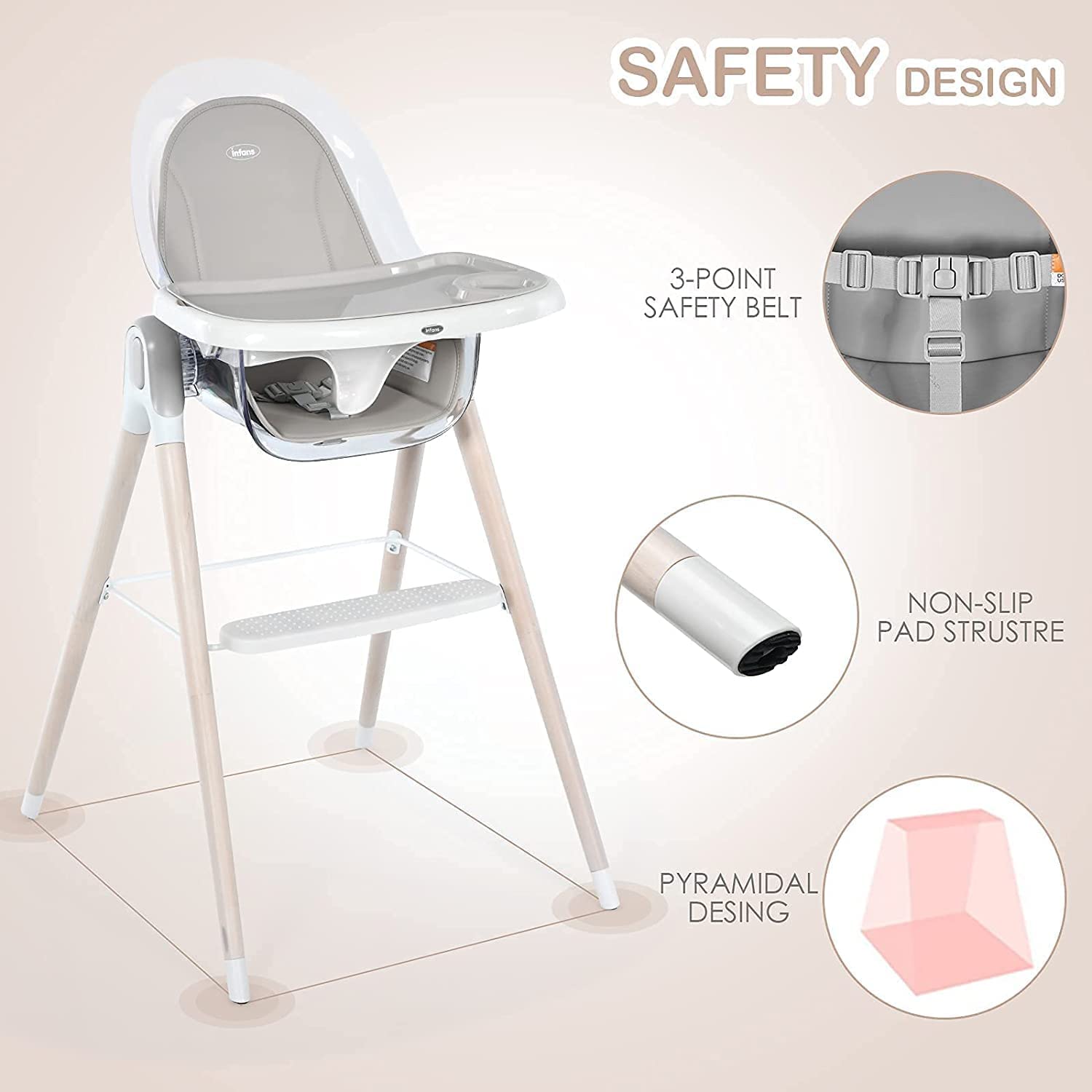 INFANS 3 in 1 Wooden Baby Highchair