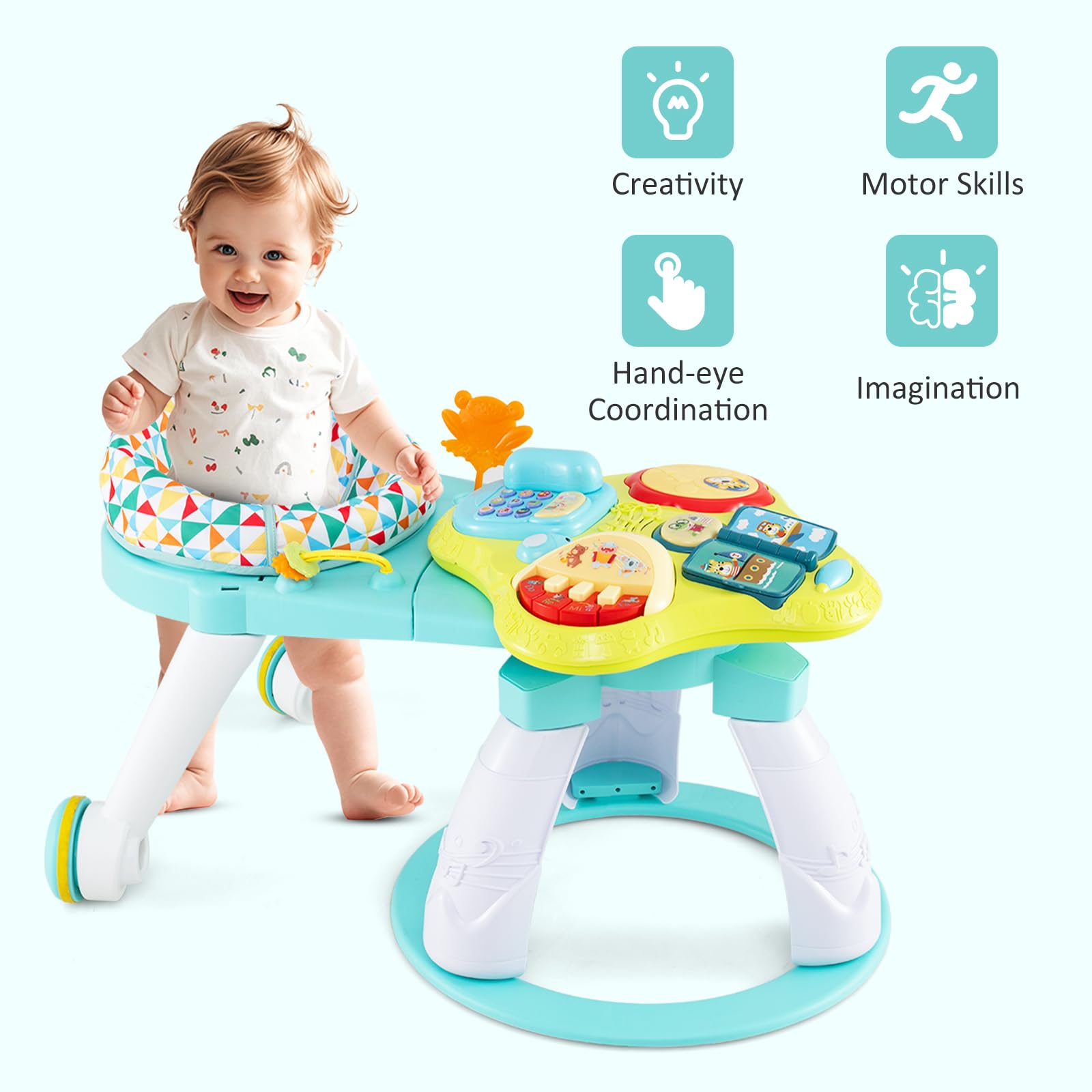 INFANS 3 in 1 Walk Around Baby Activity Center Baby Walker with Play Table