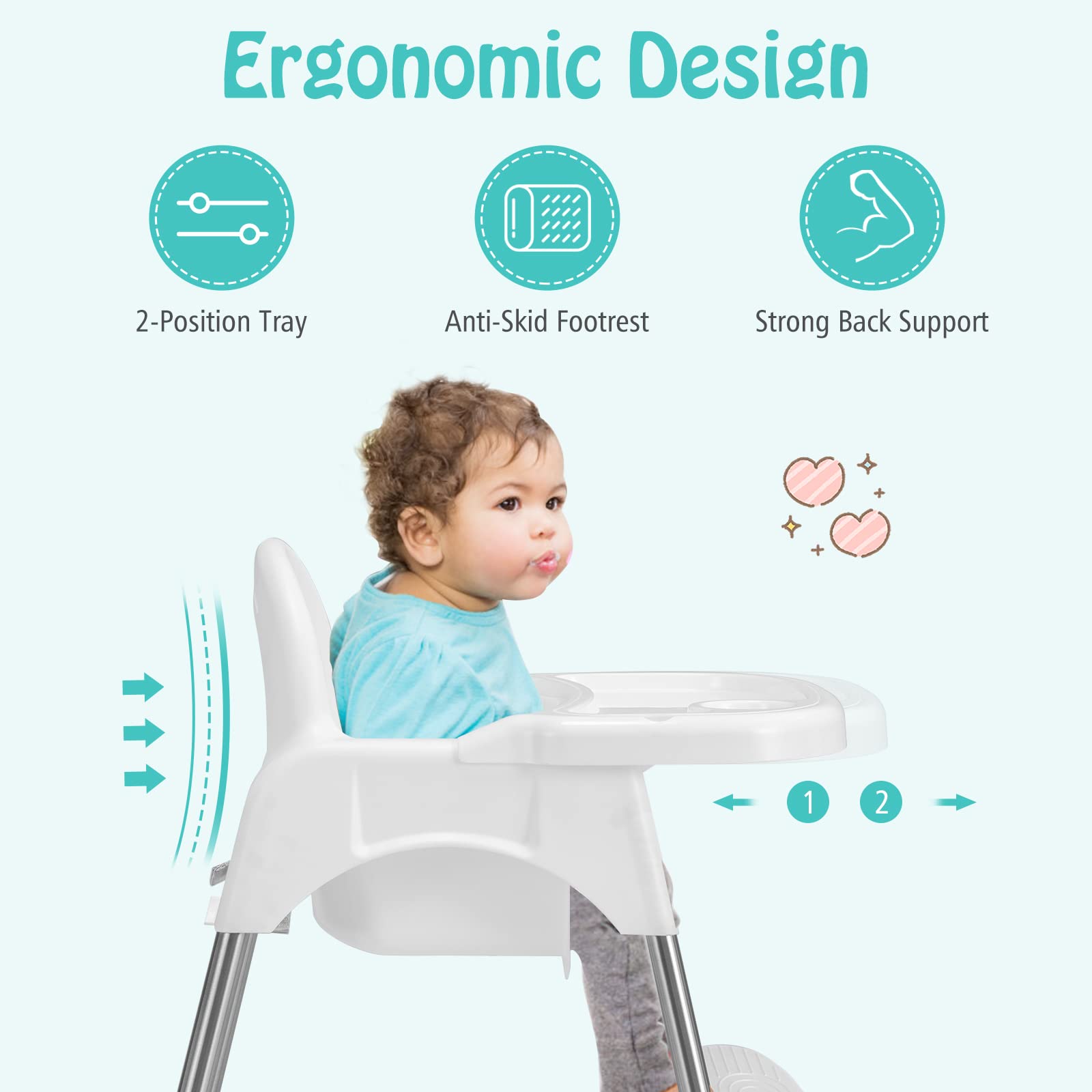 4-in-1 Convertible Baby High Chair with Removable Double Tray