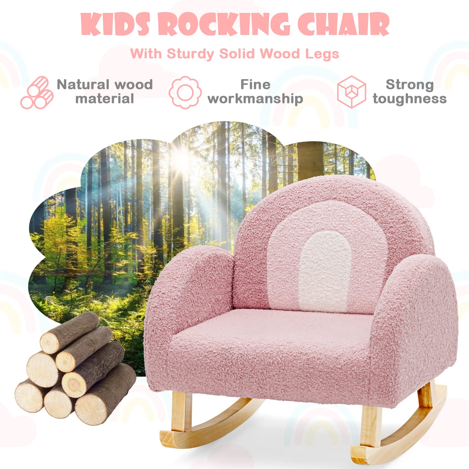 INFANS Kids Sofa Toddler Rocking Chair with Solid Wooden Frame, Anti-Tipping Design