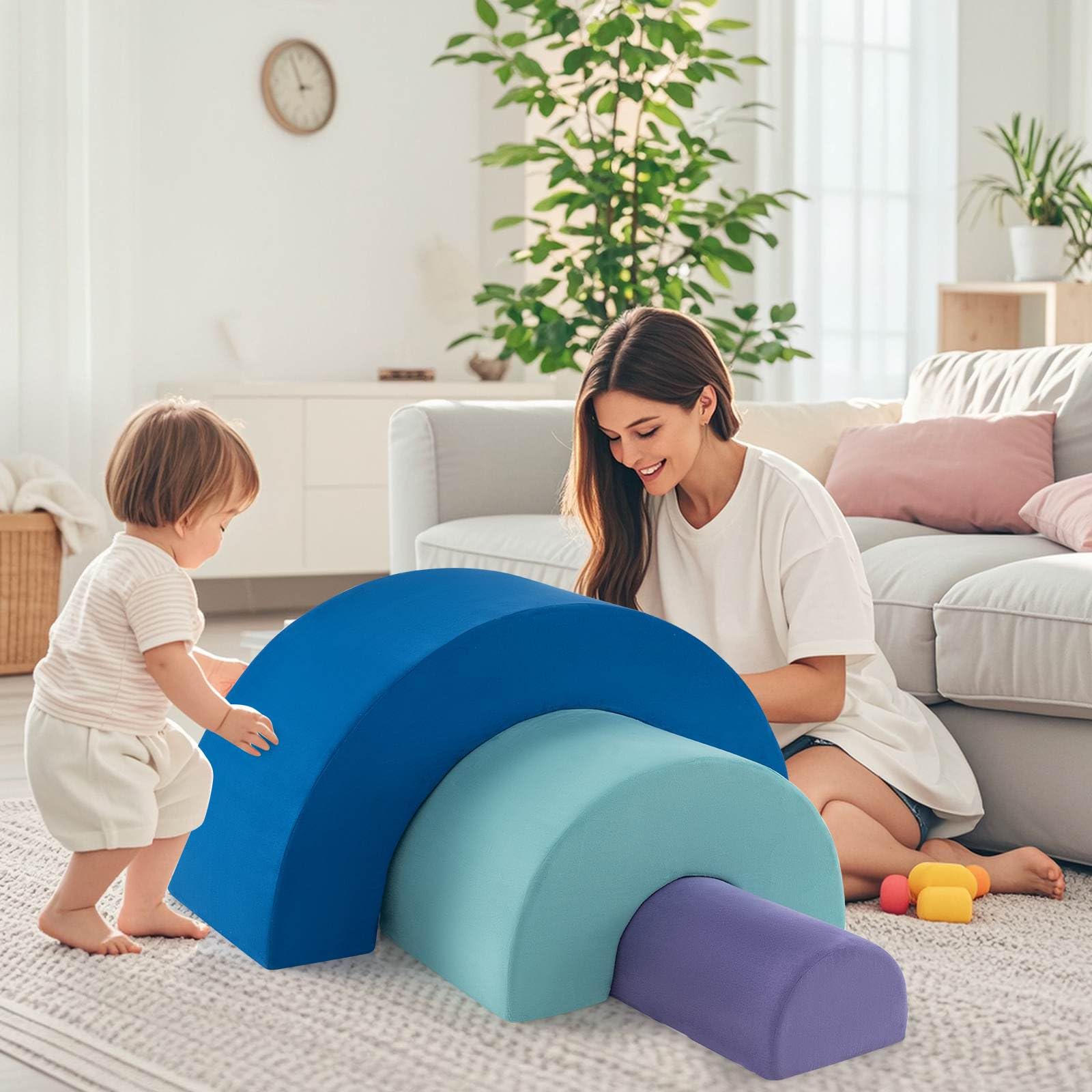 Rainbow Arc Climber Playset Foam Climbing Blocks with Washable Covers