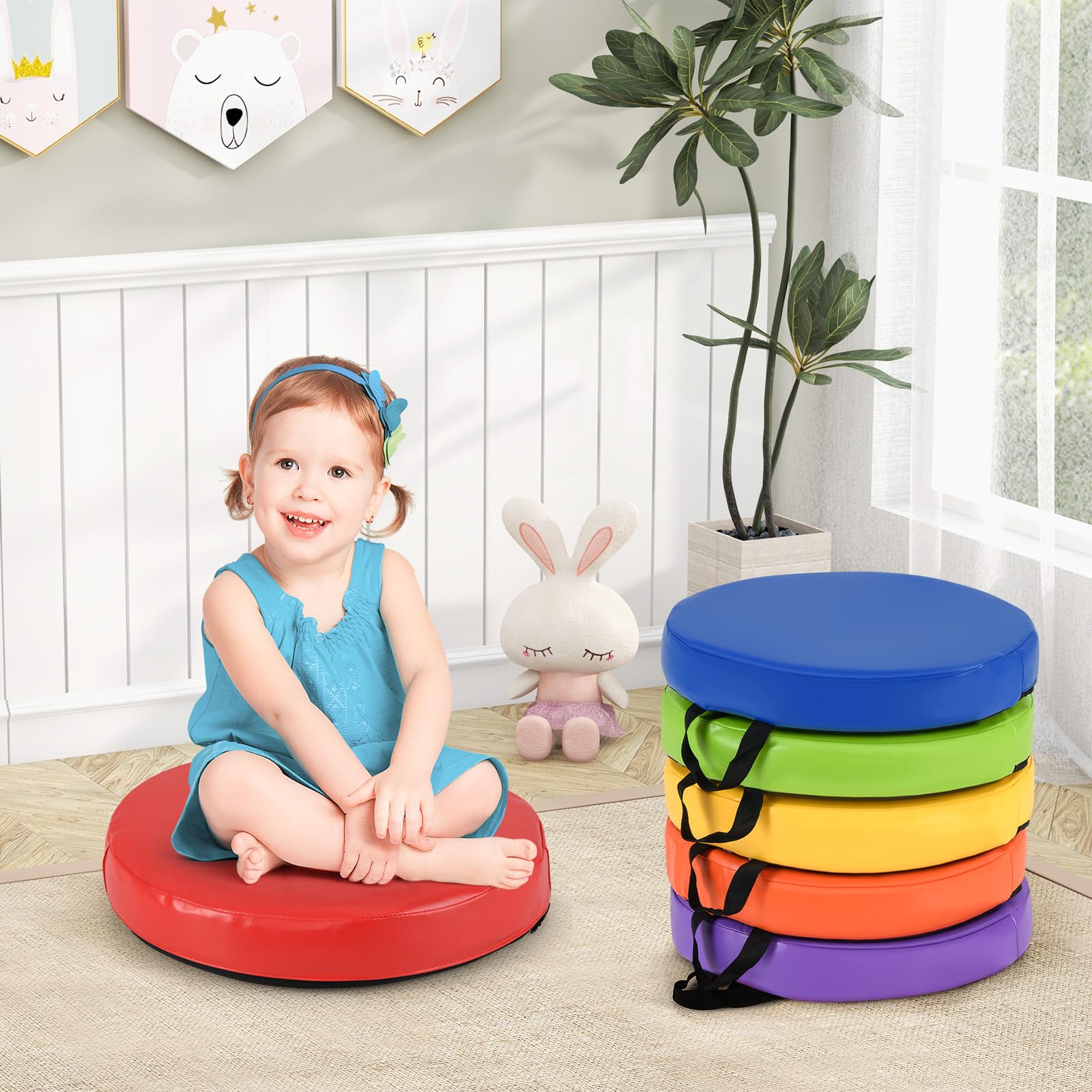 6 PCS Round Floor Cushions for Kids 35cm Classroom Floor Cushions with Handles
