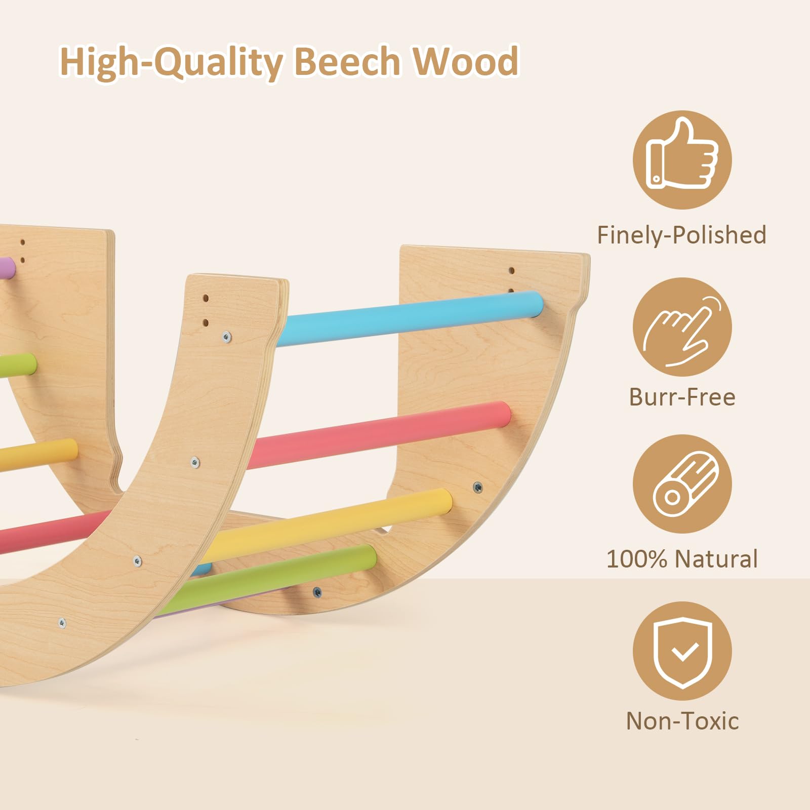INFANS Wooden Arch Climber Rocker with Soft Cushion 6 in 1 Montessori Climbing Toys for Toddlers