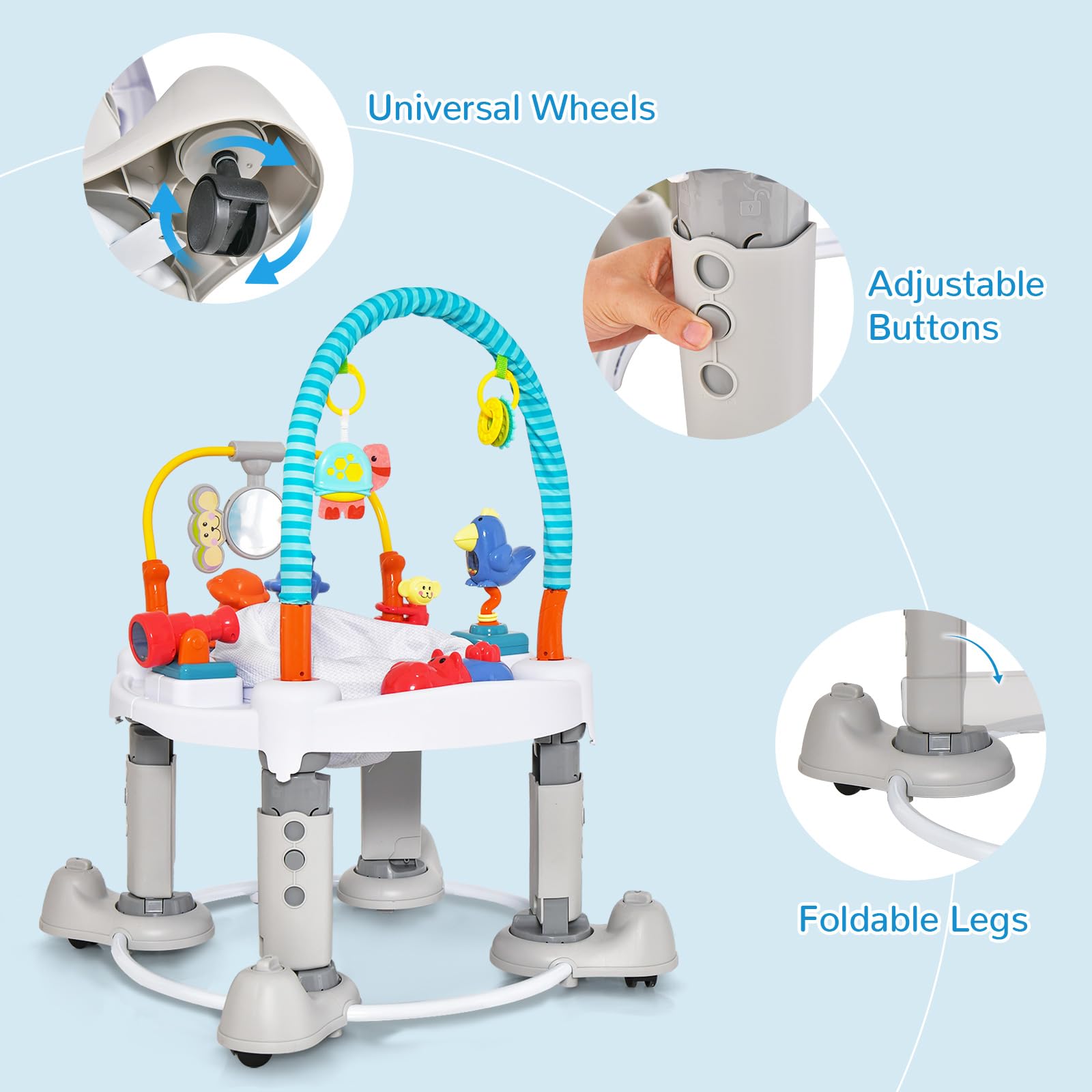 INFANS 5 in 1 Toddler Bouncing Activity Saucer Playtime Mat Activity Table with 360°Rotating Seat