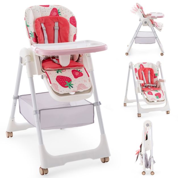 5-in-1 folding baby high chair with wheels and footstool