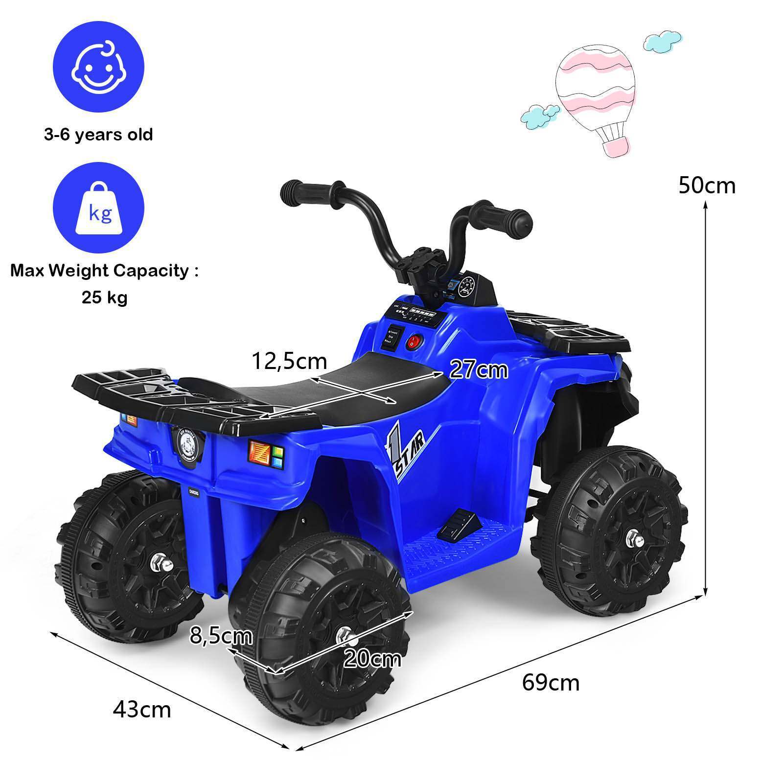 6V Kids Ride-On Car 4-Wheeler Vehicle Quad Car for 3-6 Years Old