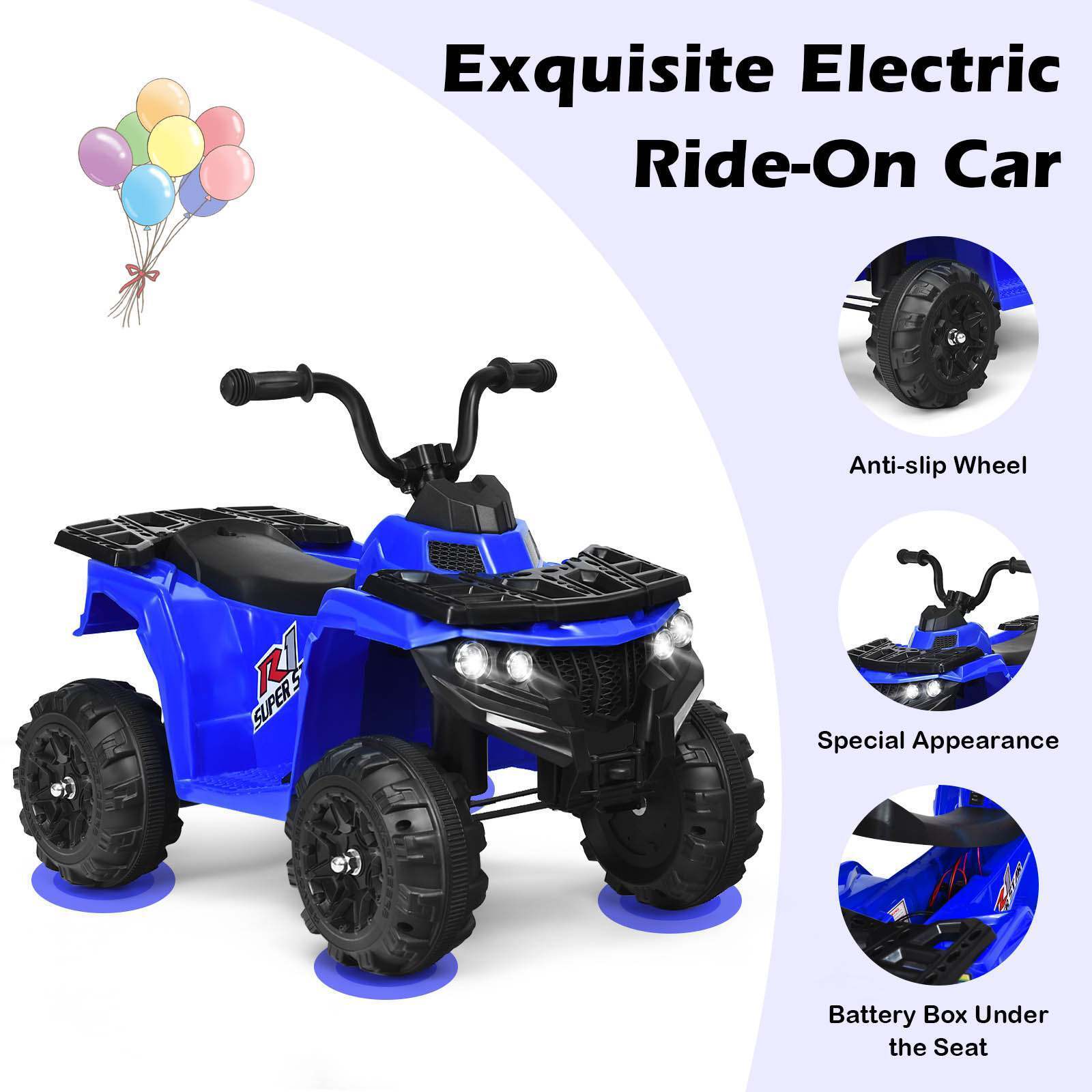 6V Kids Ride-On Car 4-Wheeler Vehicle Quad Car for 3-6 Years Old