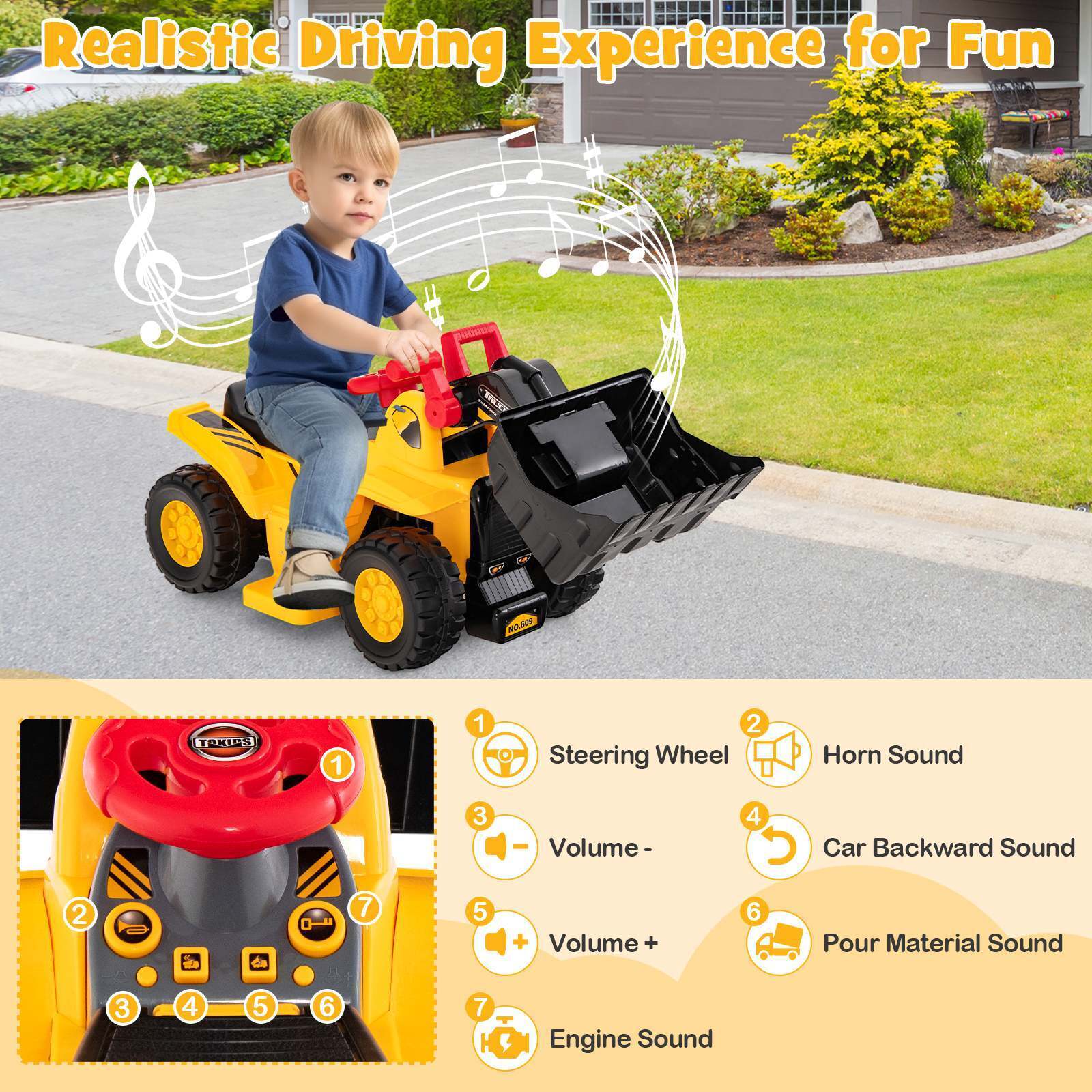 6V Kids Ride On Excavator Electric Vehicle with Basketball Hoop