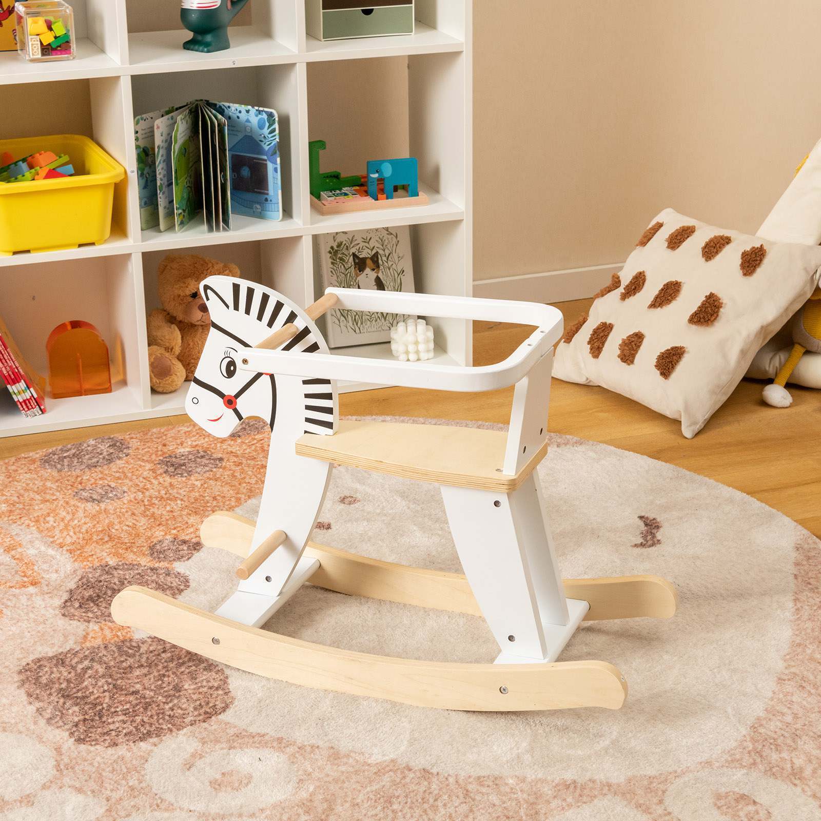 Wooden Kids Rocking Horse Baby Ride On Toy Gift w/ Detachable Fences