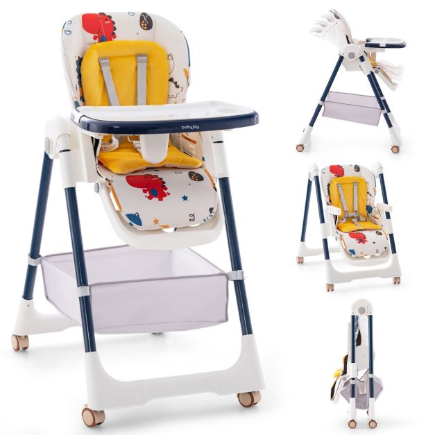 5-in-1 folding baby high chair with wheels and footstool