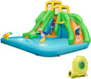 HONEY JOY Inflatable Water Slide, 6 in 1 Inflatable Castle Water Park w/Climbing Wall, Basketball Rim