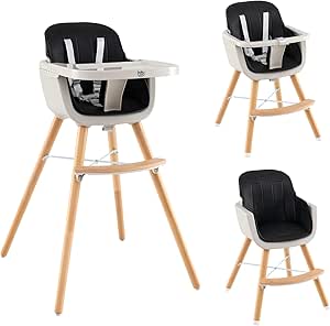 3-in-1 Wooden High Chair/Booster/Chair with Removable Tray