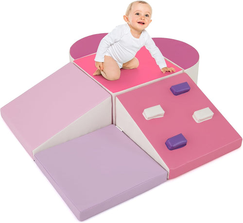 Climbing Toys for Toddlers, 6 Pieces Baby Foam Blocks Soft Play Set with PU Leather