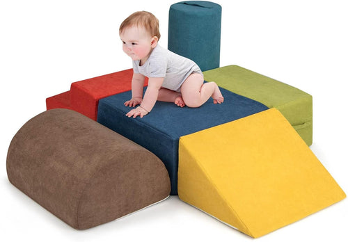 INFANS 6pc Kids Climb and Crawl Soft Foam Block Activity Structure Play Set with Chenille Fabric, 30D High-Density Foam
