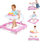 Foldable Baby Walker with 3 Adjustable Heights Comfy Padded Seat Lights and Music Tray