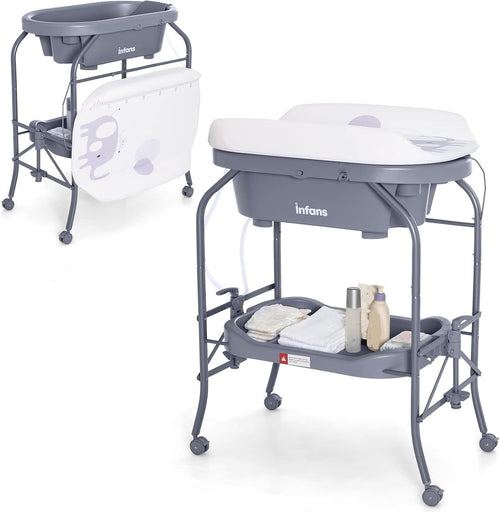 INFANS 2 in 1 Baby Changing Table with Bath Tub Unit, Folding Diaper Dresser Station