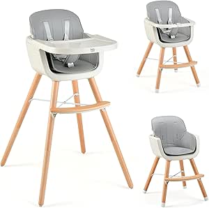3-in-1 Wooden High Chair/Booster/Chair with Removable Tray
