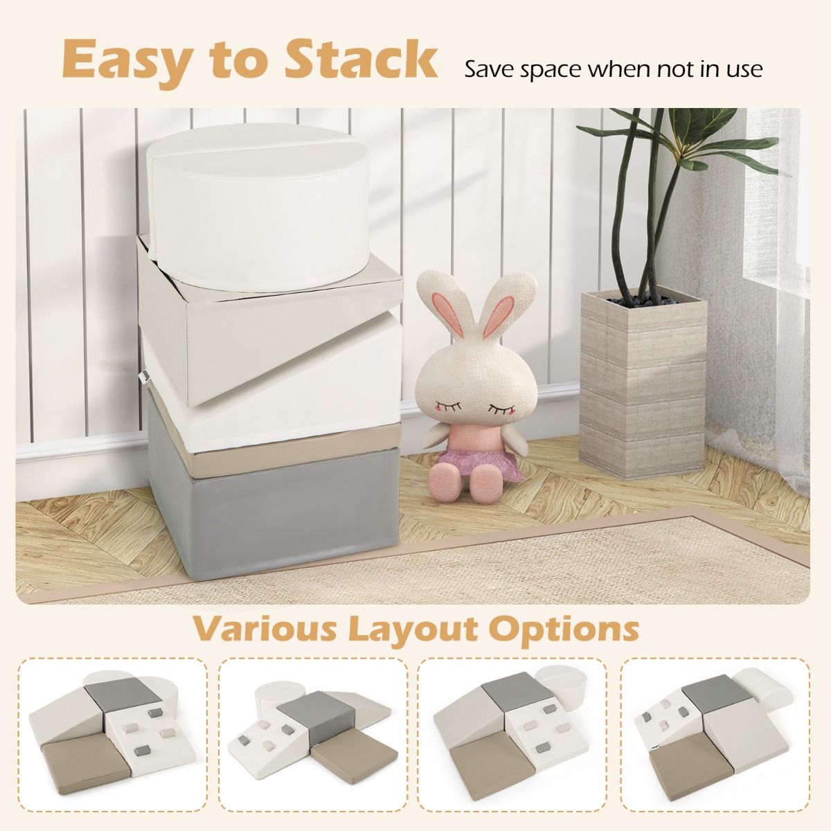 6 Piece Lightweight Foam Climbing Blocks with Hook and Loop Fasteners