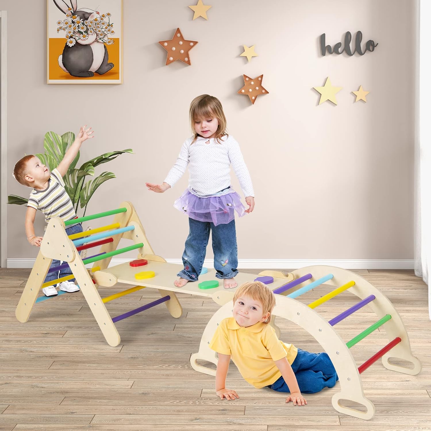 Olakids Pikler Triangle Set 7 in 1 Climbing Toys for Toddlers