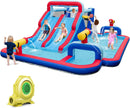 Water Slide Park, 5-in-1 Inflatable Jumping House w/Dual Slides, Climbing Wall, Splash Pool