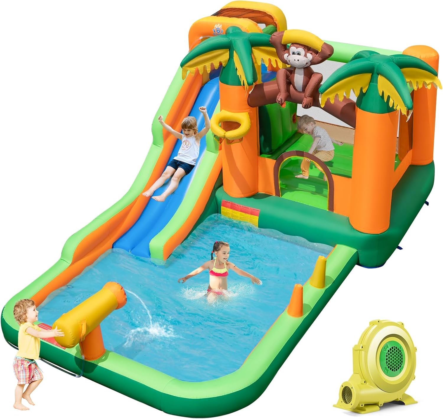 Inflatable Water Slide, 7-in-1 Bounce House Water Park w/Splash Pool