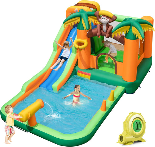 Inflatable Water Slide, 7-in-1 Bounce House Water Park w/Splash Pool