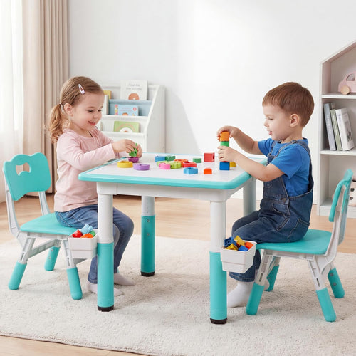 Kids Table and Chair Set, Height Adjustable Toddler Activity Desk with Graffiti Desktop Storage Boxes
